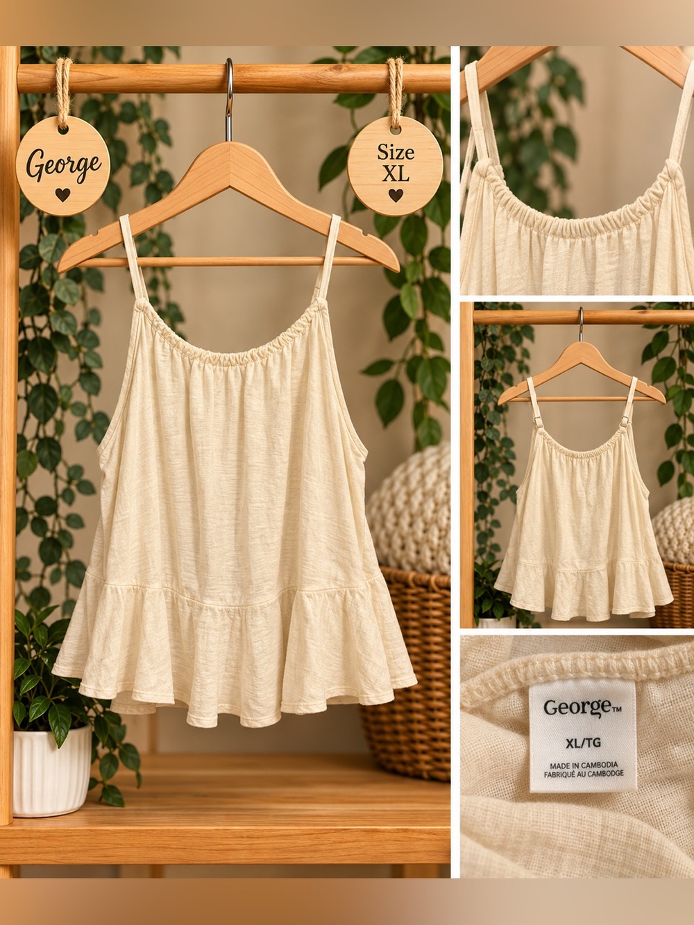 George Women’s Cream Flowy Ruffle Camisole Top Size XL